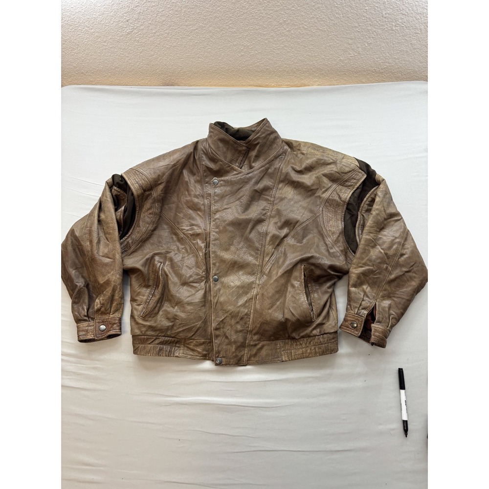 Adventure Bound Originals Mens Brown Leather Bomber Jacket Vintage M Full Zip